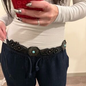 Free People Black Belt with Turquoise Accents